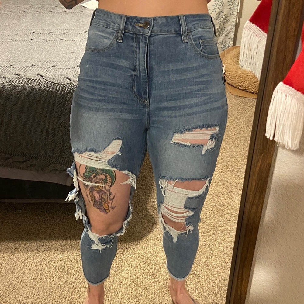 Cello High Rise Distressed Light Blue Jeans